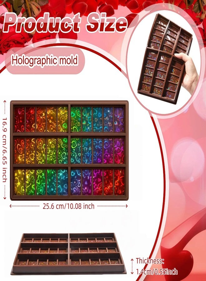Ziliny 1 Pcs Holographic Chocolate Molds Valentine's Day Resin Silicone Chocolate Bar Deep Thick Molds for Galentine's Day DIY Baking Wax Melts Birthday Party Supplies(Rectangle,Heart) - Image 2